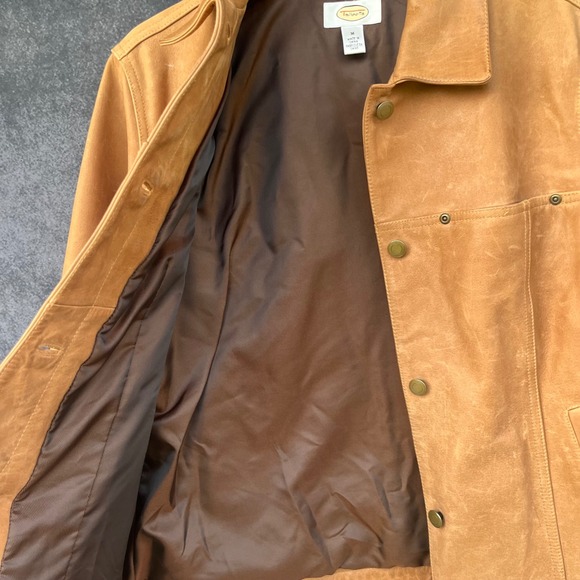 Talbots Womens Tan 100% Leather Patina Vintage Trucker Jacket Medium Camel Honey - Picture 3 of 9